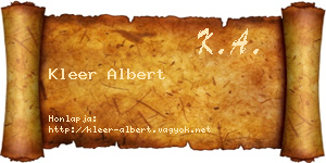 Kleer Albert névjegykártya